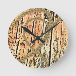 Verschlungene Herzen Liebenseil Herz Holz hölzern Runde Wanduhr