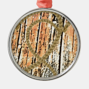 Verschlungene Herzen Liebesseil Herz Holz hölzern Silbernes Ornament