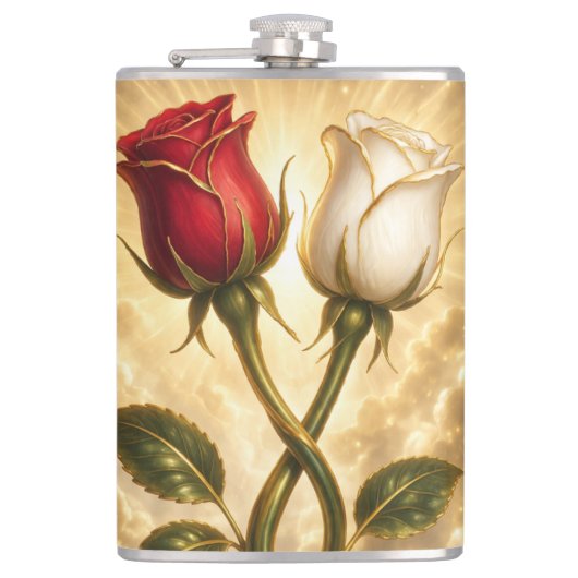 Verschlungene rote und weiße Rosen. Flachmann (Vorderseite)