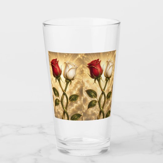 Verschlungene rote und weiße Rosen. Glas (Vorderseite)