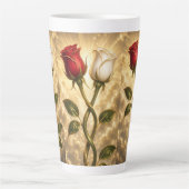 Verschlungene rote und weiße Rosen. Milchtasse (Vorderseite)
