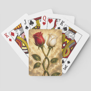 Verschlungene rote und weiße Rosen. Spielkarten