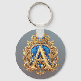 Verschlungener goldener Buchstabe A mit Kronenrahm Schlüsselanhänger