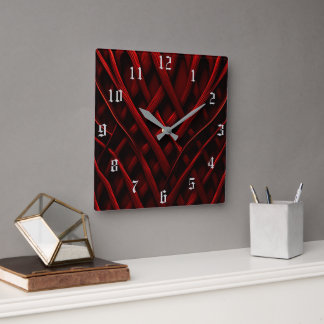 Verschlungener roter Faden Quadratische Wanduhr