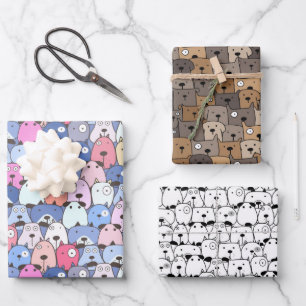 Verschmitzte gestapelte Hunde Geschenkpapier Set