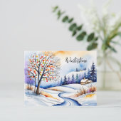 Verschneite Landschaft - Haus am Waldrand | Postkarte (Stehend Vorderseite)