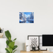 Verschneite Winterlandschaft Friedliche Waldszene Poster (Heimbüro)