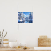 Verschneite Winterlandschaft Friedliche Waldszene Poster (Küche)