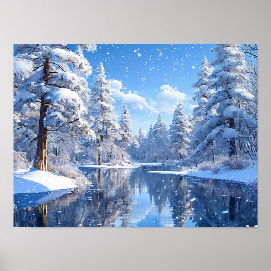 Verschneite Winterlandschaft Friedliche Waldszene Poster (Vorne)