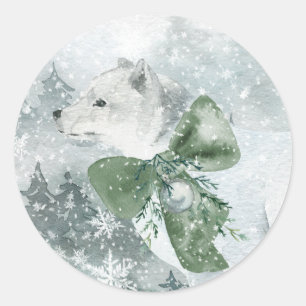 Verschneites Waldlandschaft-Arktis-Fuchs-Feiertags Runder Aufkleber