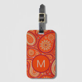 Verschnörkeltes Orange Paisley-Muster-Monogramm Gepäckanhänger (Vorderseite Vertikal)