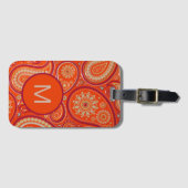 Verschnörkeltes Orange Paisley-Muster-Monogramm Gepäckanhänger (Vorderseite (Horizontal))