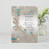 Verschönern Gold Blue Stones Probe Dinner Einladung (Stehend Vorderseite)