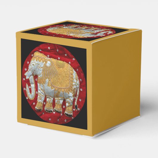 Verschönert indische Elefanten Rot und Gold Geschenkschachtel (Rückseite)