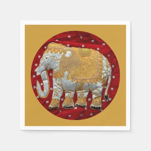 Verschönert indische Elefanten Rot und Gold Serviette (Vorderseite)
