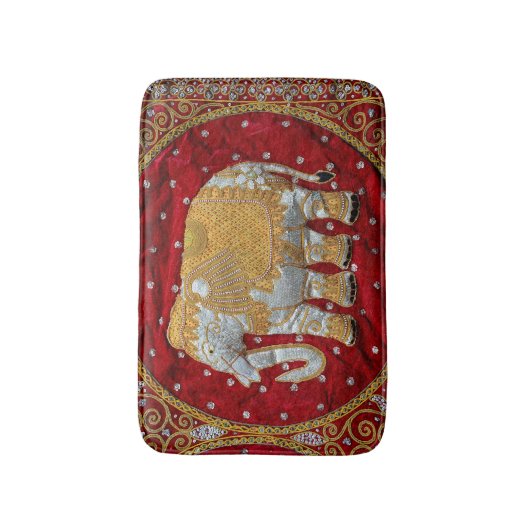 Verschönertes indischer Elefant-Rot und Gold Badematte (Vorderseite Vertikal)