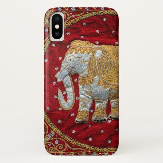 Verschönertes indischer Elefant-Rot und Gold Case-Mate iPhone Hülle (Rückseite)