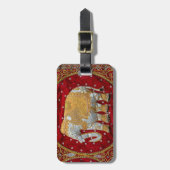 Verschönertes indischer Elefant-Rot und Gold Gepäckanhänger (Vorderseite vertikal)