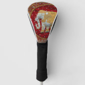 Verschönertes indischer Elefant-Rot und Gold Golf Headcover (Vorderseite)