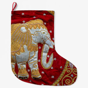 Verschönertes indischer Elefant-Rot und Gold Großer Weihnachtsstrumpf