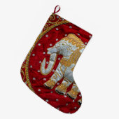 Verschönertes indischer Elefant-Rot und Gold Großer Weihnachtsstrumpf (Vorderansicht (hängend))