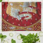 Verschönertes indischer Elefant-Rot und Gold Handtuch (Gefaltet)