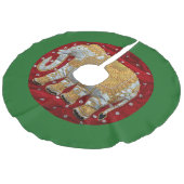 Verschönertes indischer Elefant-Rot und Gold Leinenimitat Weihnachtsbaumdecke (Schrägansicht)