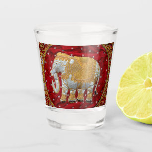 Verschönertes indischer Elefant-Rot und Gold Schnapsglas
