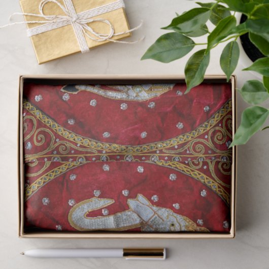 Verschönertes indischer Elefant-Rot und Gold Seidenpapier (Geschenk)