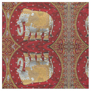Verschönertes indischer Elefant-Rot und Gold Stoff