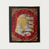 Verschönertes indischer Elefant-Rot und Gold Wandteppich (Vorderseite)