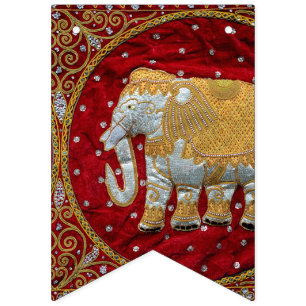 Verschönertes indischer Elefant-Rot und Gold Wimpelkette