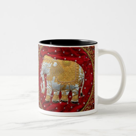 Verschönertes indischer Elefant-Rot und Gold Zweifarbige Tasse (Rechts)