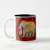 Verschönertes indischer Elefant-Rot und Gold Zweifarbige Tasse (Links)