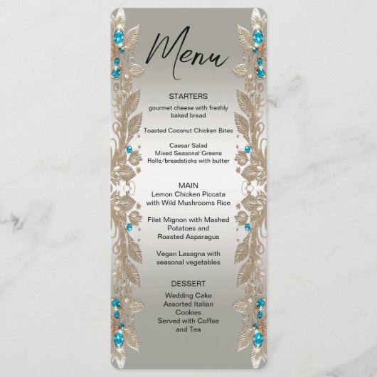 Verschönerung des Goldenen Blauen Stones Menü Menükarte (Vorderseite)