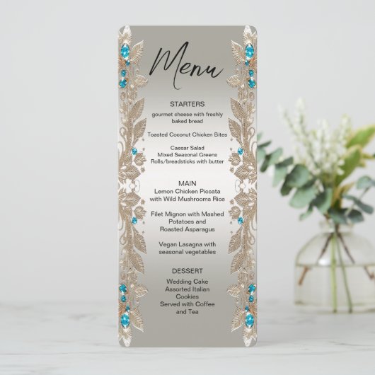 Verschönerung des Goldenen Blauen Stones Menü Menükarte (Stehend Vorderseite)