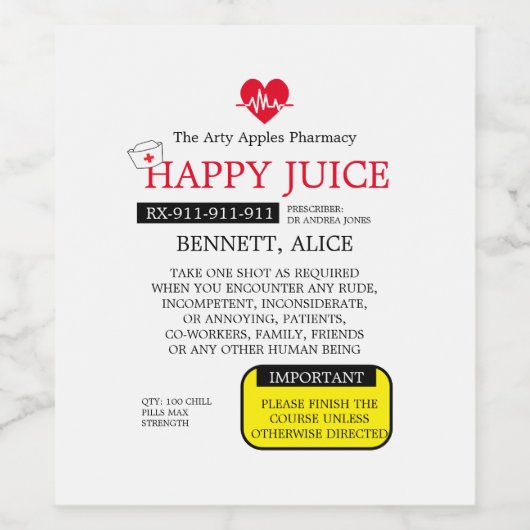 VERSCHREIBUNG Abschluss WEIN Krankenschwester WEIN Weinetikett (Einzelnes Label)