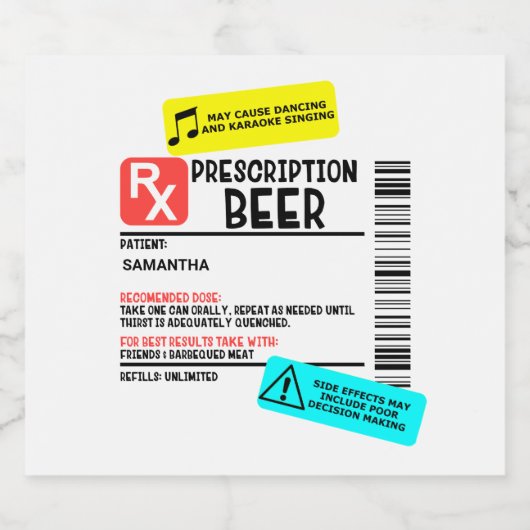 Verschreibung Bierwarnung Etikett Funny Personalis (Einzelnes Label)