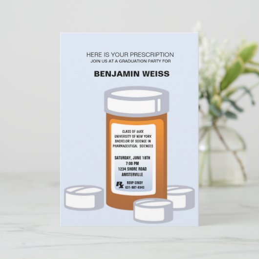 Verschreibung Flasche Apotheker Abschluss Invitati Einladung (Stehend Vorderseite)