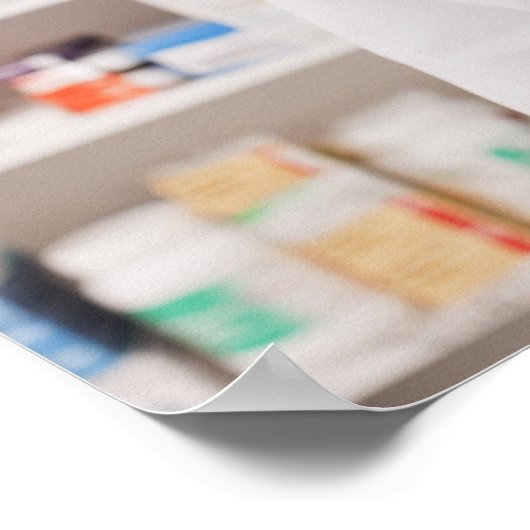 Verschreibung für Apotheker im Arzneimittellager Poster (Ecke)