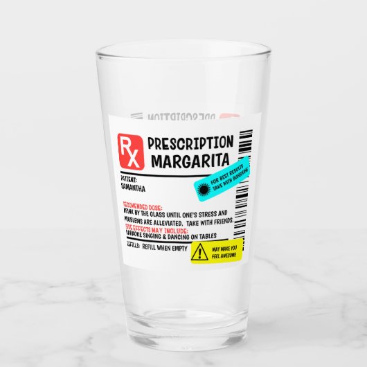 Verschreibung Margarita Funny Warning Label Glas (Vorderseite)