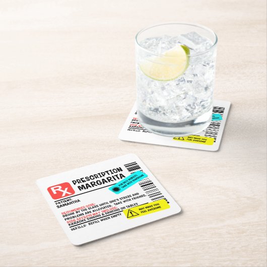 Verschreibung Margarita Funny Warning Label Rechteckiger Pappuntersetzer (Vor Ort)