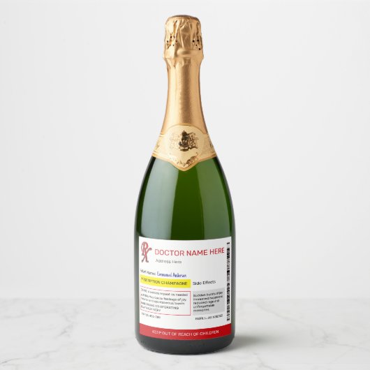 Verschreibungspflichtiges Champagnerlabel Schaumweinetikett (Vorderseite)