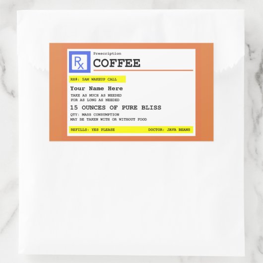 Verschreibungspflichtiges Coffee Label Personalisi Rechteckiger Aufkleber (Tasche)