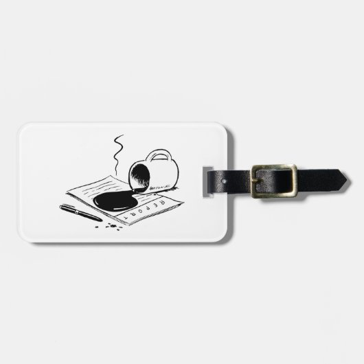 Verschütteter Kaffee auf Bericht Lustiger Bürounfa Gepäckanhänger (Vorderseite horizontal)