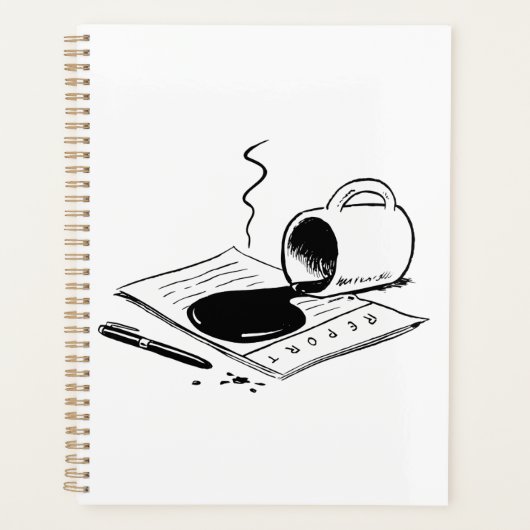 Verschütteter Kaffee auf Bericht Lustiger Bürounfa Planer (Vorderseite)