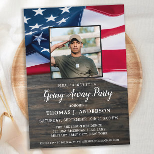 Verschwinden Party Soldier Foto Patriotic USA Flag Einladung
