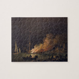 Versenden Sie auf Feuer nachts, c.1756 (Öl auf Puzzle