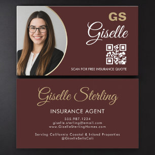 Versicherung Agent Burgund Gold Foto QR-Code Visitenkarte
