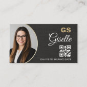 Versicherung Agent Leinen Schwarz Foto QR-Code  Visitenkarte (Vorderseite)